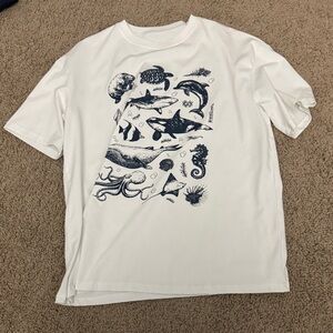 White T-Shirt with Marine Life Print